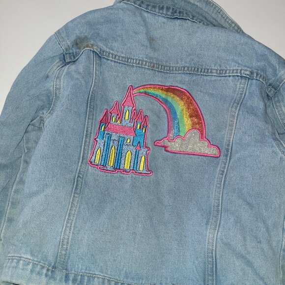 Disney US Girls Jean Denim Jacket Magic Kingdom Castle Flounder - Picture 3 of 13